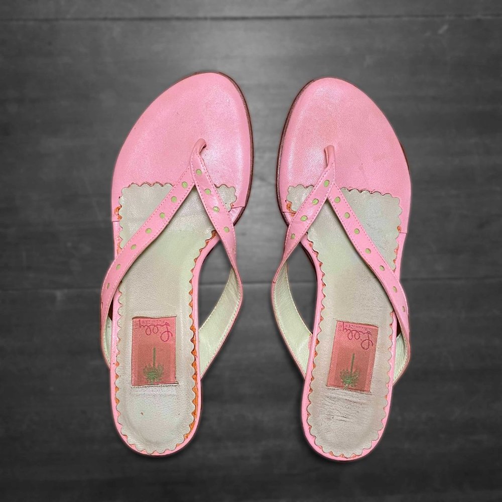 Barbiecore - Lilly Pulitzer - Pink Thong Leather Sandals - Size 10